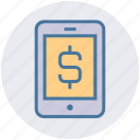 banking app, cell phone, dollar, mobile, mobile banking, money, sign 