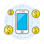 app, circle, coins, digital, finance, mobile, money, orbit, phone 