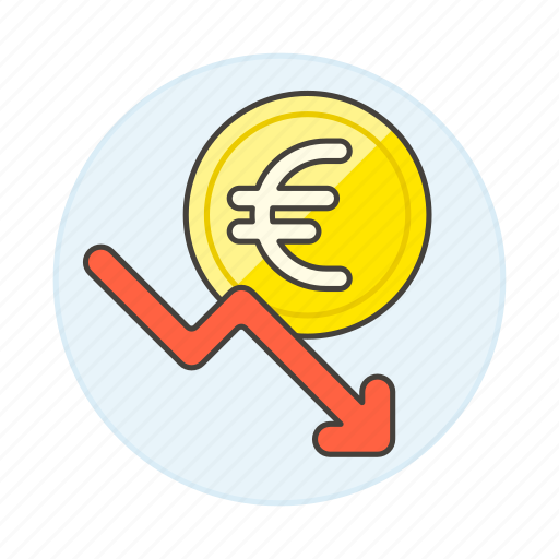 Arrow, coin, currencies, decreasing, down, euro, fall icon - Download on Iconfinder