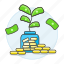 cash, coin, dollar, finance, growth, investing, money, plant, pot 