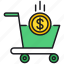 dollar, money, shopping cart 