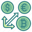 arrow, business, coin, exchange, finance, money, transfer