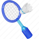 badminton, racket, shuttlecock, set, serve, sport, hobby, sports equipment, 3d glass 