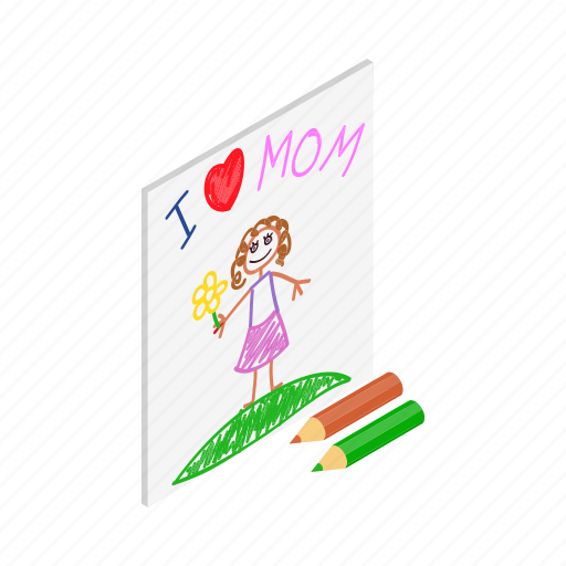 Child, drawing, girl, happy, isometric, mom, mother icon - Download on Iconfinder