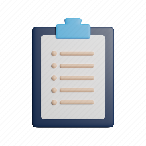 List, clipboard, check, file, document, task, checklist 3D illustration - Download on Iconfinder