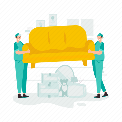 Sofa, team, move out, moving service, furniture, packing, home illustration - Download on Iconfinder