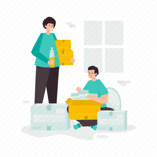 Family, packaging, relocation, moving house, preparation, box, furniture illustration - Download on Iconfinder