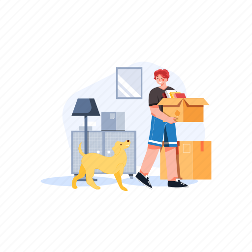 Removal, moving, house, truck, package, packing, move illustration - Download on Iconfinder