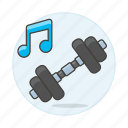 double, dumbell, exercise, genre, gym, music, note, playlist