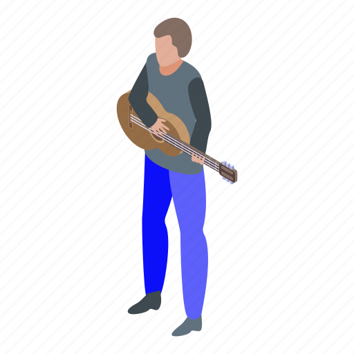 Acoustic, boy, cartoon, guitar, isometric, music, play icon - Download on Iconfinder
