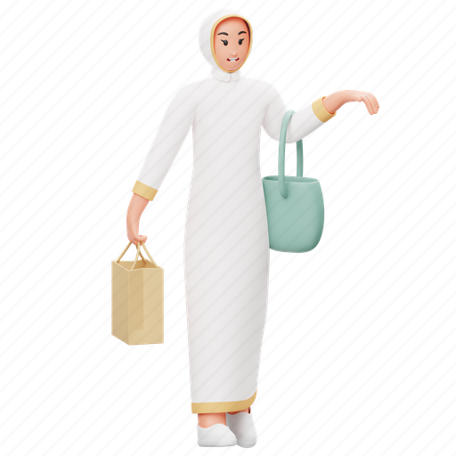 Muslim, shopping, hijab, fashion, buy, women, character 3D illustration - Download on Iconfinder