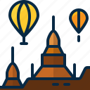 ancient, bagan, balloon, landmark, myanmar