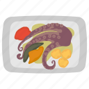 portugal dish, octopus, traditional dish, polvo a lagareiro, national dish, lemons