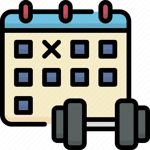 Fitness, gym, exercise, schedule, calendar, date, dumbbell icon - Download on Iconfinder