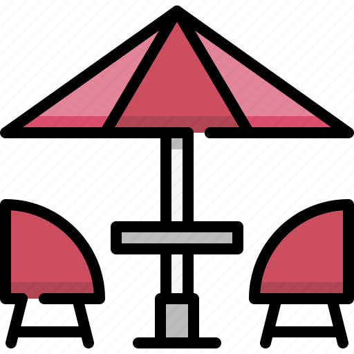 Hotel service, hotel, terrace, balcony, umbrella, chair, relax icon - Download on Iconfinder