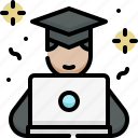 online learning, education, school, boy graduation online, graduate, laptop, student