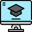 online learning, education, school, computer, monitor, study, mortarboard