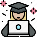 online learning, education, school, girl graduation online, student, graduate, laptop