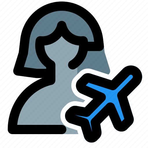 Flight, airplane, travel, single woman icon - Download on Iconfinder