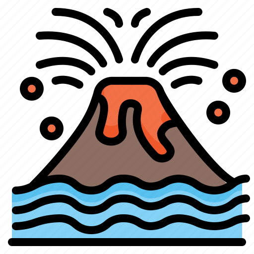 Volcano, eruption, sea, disaster, mountain, lava icon - Download on Iconfinder