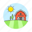 agriculture, barn, countryside, farm, field, nature, ranch, sun, sunlight, sunny, tree 