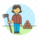 axe, equipment, female, gardening, harvesting, lumber, lumberjack, nature, tools, tree