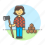 axe, equipment, female, gardening, harvesting, lumber, lumberjack, nature, tools, tree 