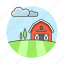 agriculture, barn, countryside, day, farm, field, nature, raining, rainy, ranch, stormy, tree 