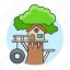 building, fort, house, nature, platform, tree, treeshed, trunk, wheel 