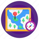 location pin, island location, compass direction, map, pinned location