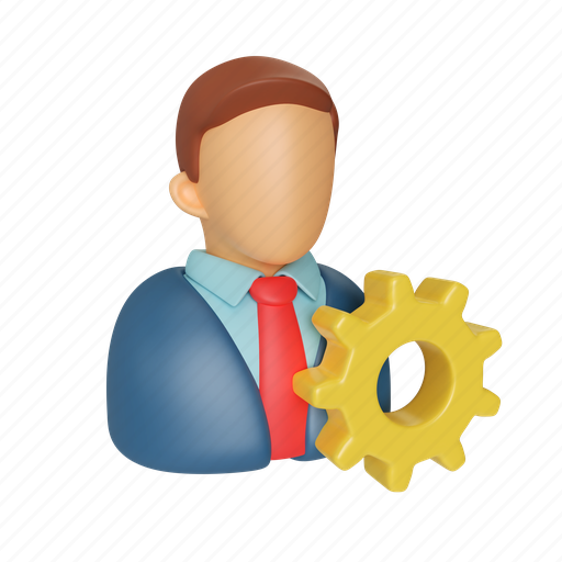 Admin, illustration, people, person, man, gear, account 3D illustration - Download on Iconfinder