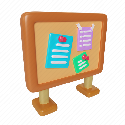 Bulletinboard, illustration, sign, letter, paper, pin, clip 3D illustration - Download on Iconfinder