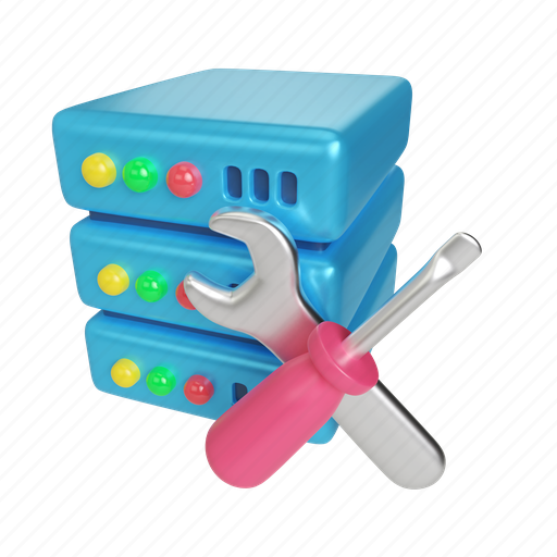 Server, maintenance, illustration, problem, fix, screwdriver, wrench 3D illustration - Download on Iconfinder