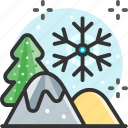 landscape, mountains, snow, snowflake, winter