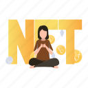 nft, bitcoin, working, girl, currency