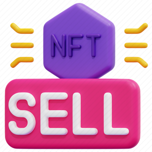 Sell, nft, non, fungible, token, blockchain, crypto 3D illustration - Download on Iconfinder