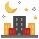 night, urban, town, landscape, moon