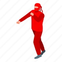 cartoon, clothes, isometric, ninja, person, red, silhouette