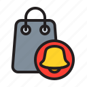 shopping cart, bag, bell, notification, alert, alarm, sound