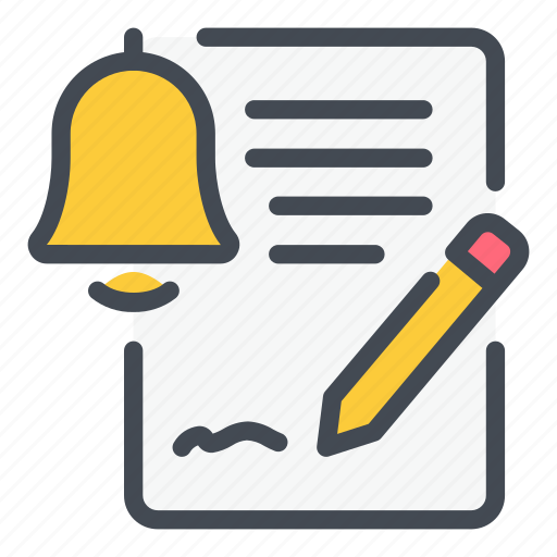 Bell, alarm, notification, file, document, sign, pencil icon - Download on Iconfinder