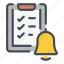 bell, alarm, notification, checklist, taskboard, clipboard 