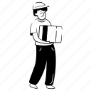 logistics, box, package, shipping, delivery, man, people, hat, occupation, job 
