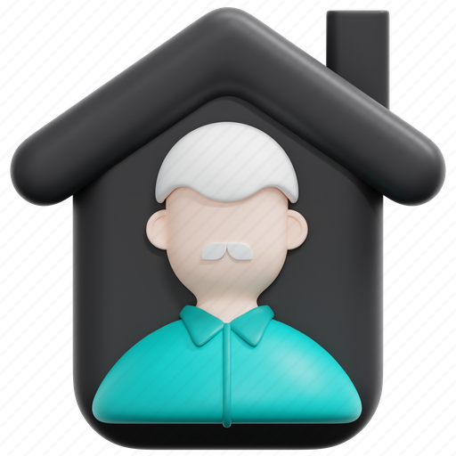 Elderly, home, senior, old, house, retirement, 3d 3D illustration - Download on Iconfinder
