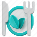 healthy, food, plate, dish, fork, spoon, 3d