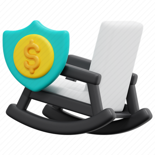 Retirement, chair, pension, rocking, retired, money, shield icon - Download on Iconfinder