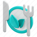 healthy, food, plate, dish, spoon, fork, 3d