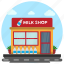 dairy point, dairy shop, dairy store, milk shop, milk store 