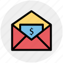 dollar, envelope, letter, mail, message, payment