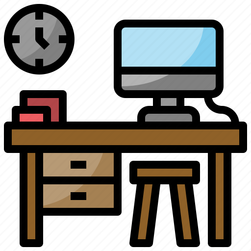 Book, chair, clock, computer, desk icon - Download on Iconfinder