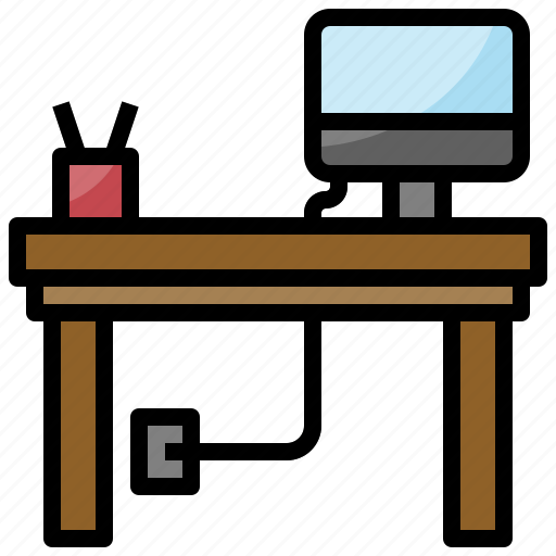 Desk, furniture, material, office, plug, table icon - Download on Iconfinder